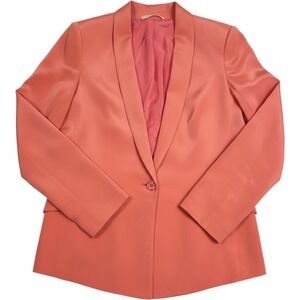 Truth and Pride Silk Blazer Women M Coral Pink Shawl Lapel Satin Career Jacket